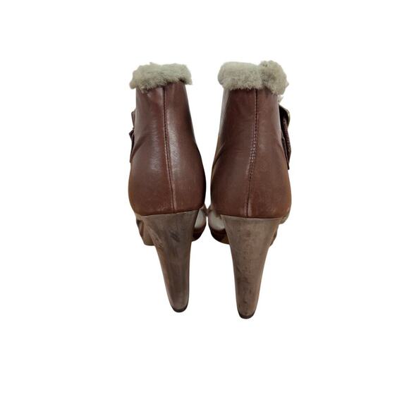 B45 BRUNELLO CUCINELLI Leather Fur Trim Heels Block Sandals EU 36 US 6 - Picture 5 of 12